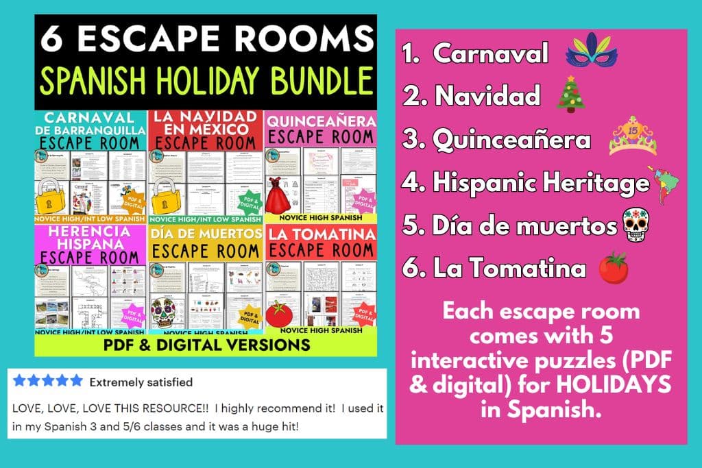 holiday theme spanish escape rooms