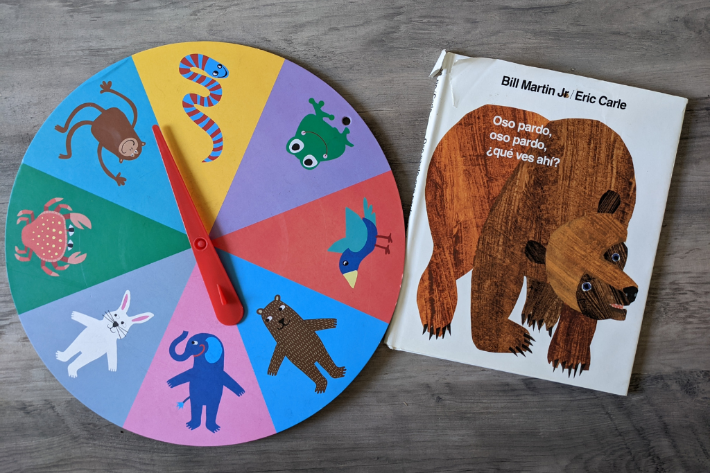 animal spinner for elementary and preschool spanish classes