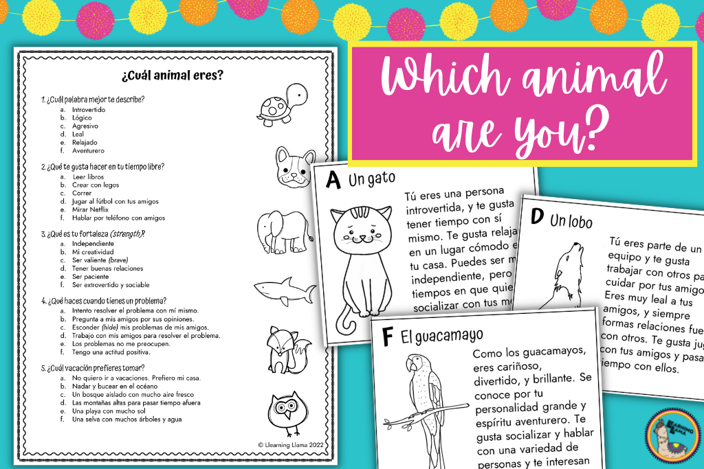 a personality quiz to tell spanish students what animal am i