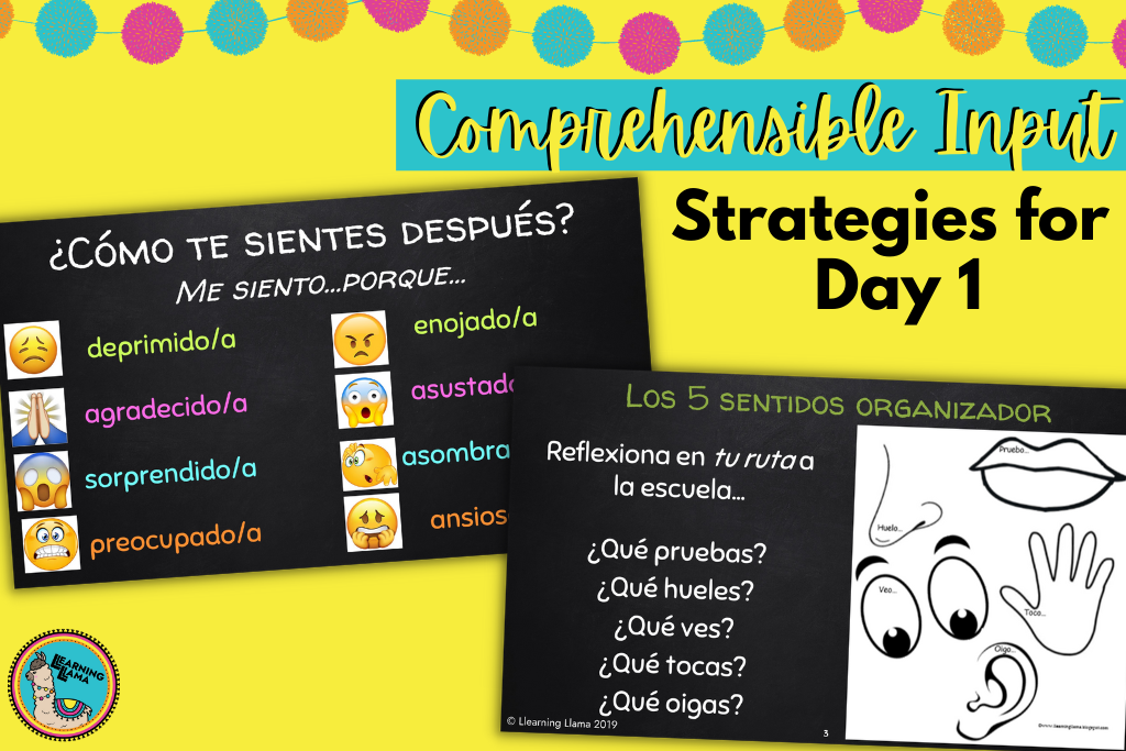 comprehensible input strategies and activities for day one of spanish class