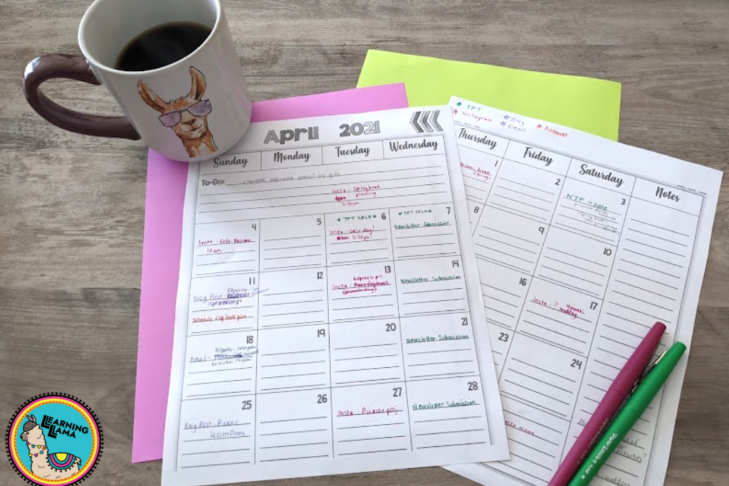 teacher calendar for classroom organization habits