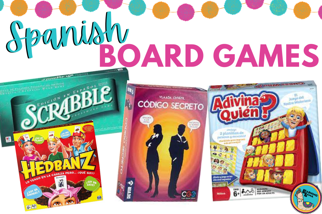 Spanish versions of popular board games like Scrabble, Guess Who, and Code Names