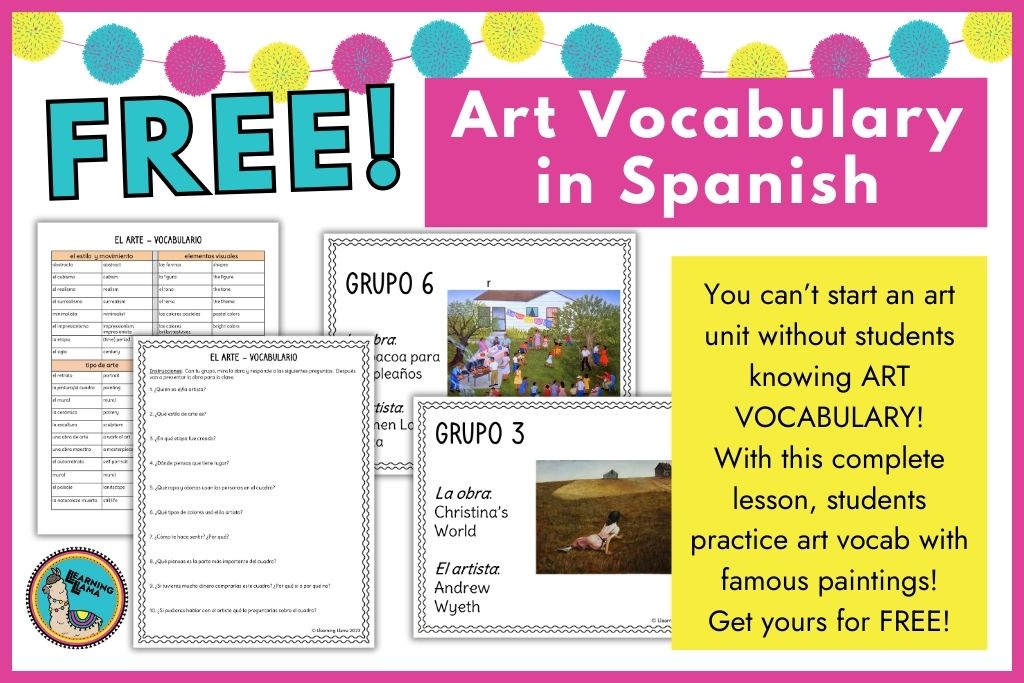 art vocabulary in spanish class lesson