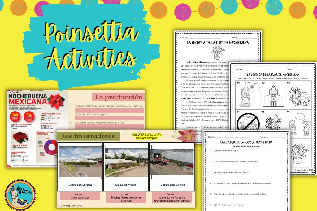 poinsettia activities and readings for winter in spanish class