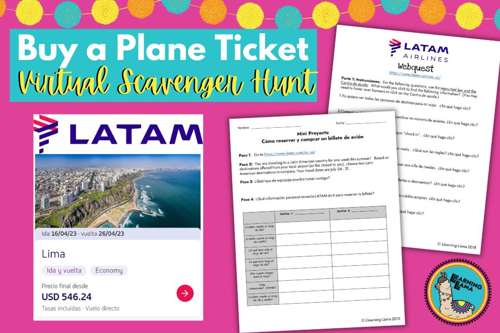 buy a plane ticket virtual webquest for spanish students 