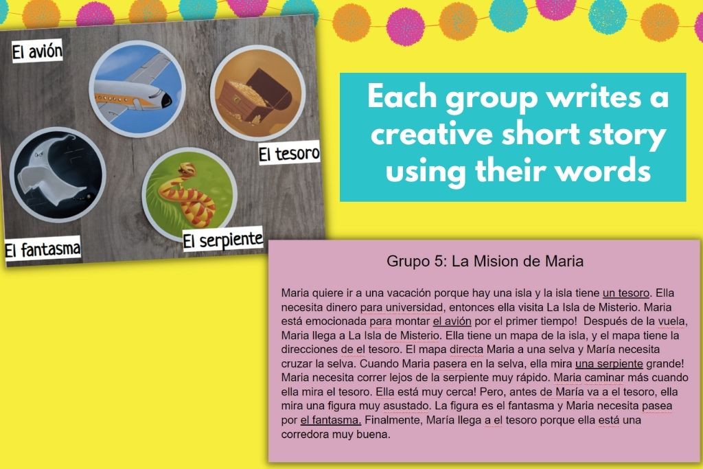 spanish student writing sample using tell tale cards and a story prompt