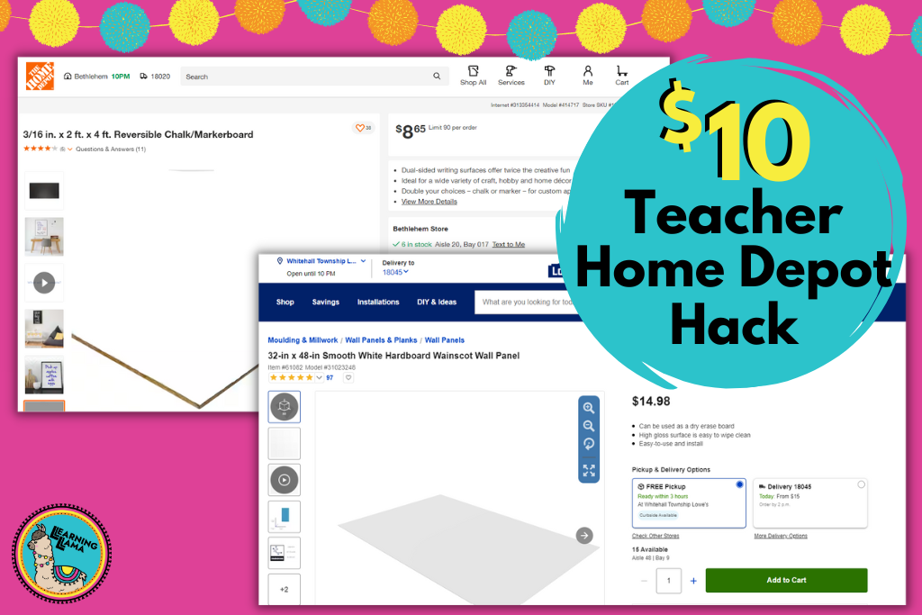 a ten dollar home depot hack for teachers to use a big white board