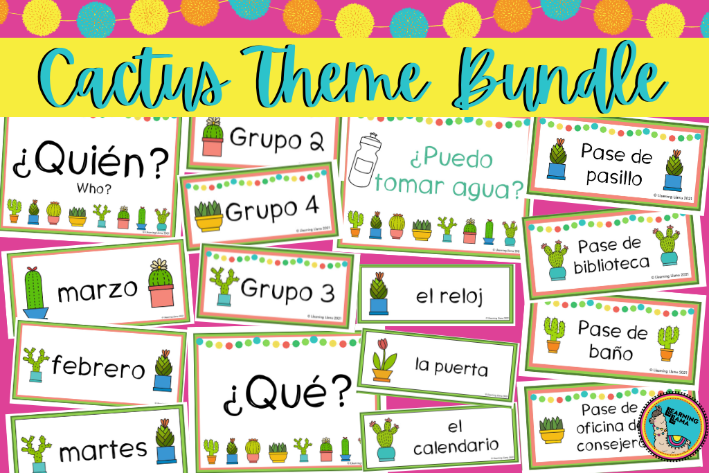 cactus theme spanish classroom decor bundle