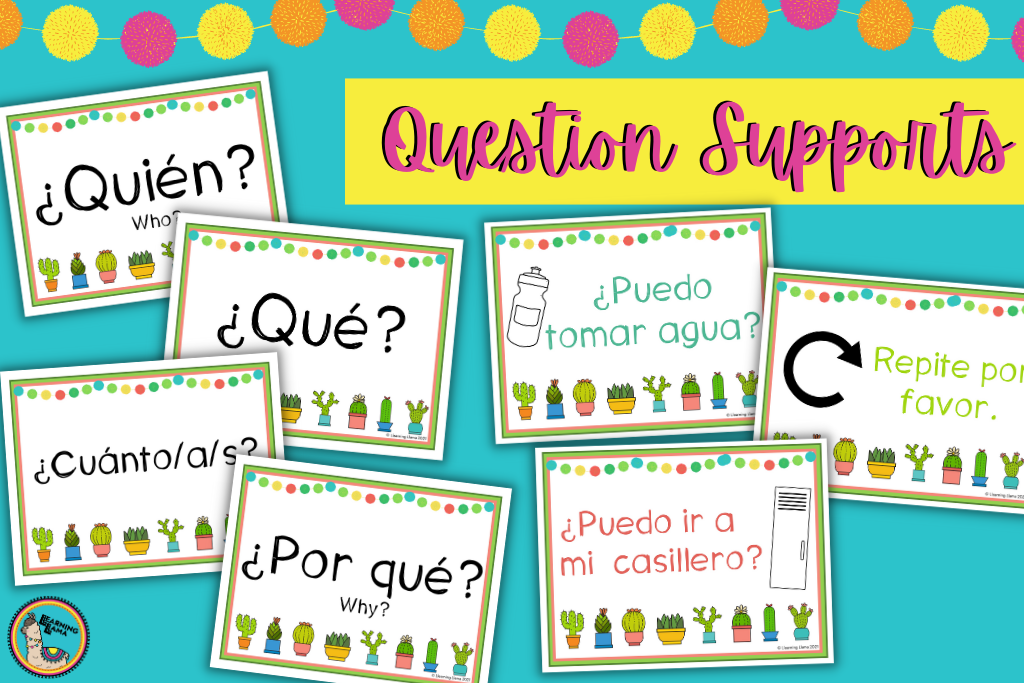 spanish classroom posters with question words and useful expressions