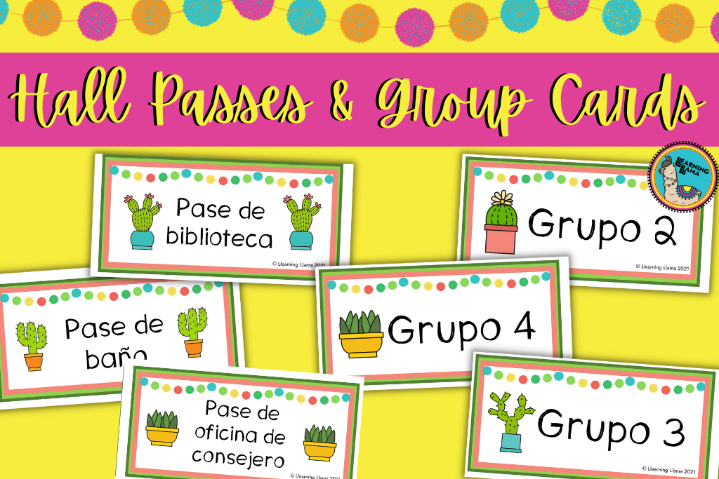 spanish hall passes and group cards with cactus theme