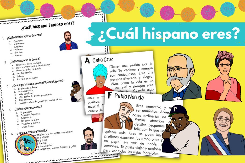 A fun personality quiz for spanish students to find out which famous hispanic they are like