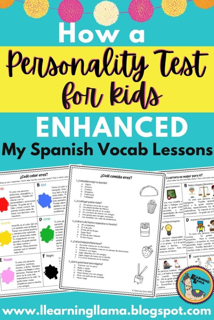 personality test for kids enhanced my spanish vocabulary lessons