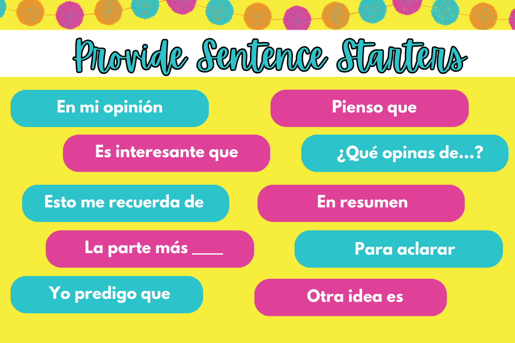 spanish sentence starters to allow for differentiation in literature circles