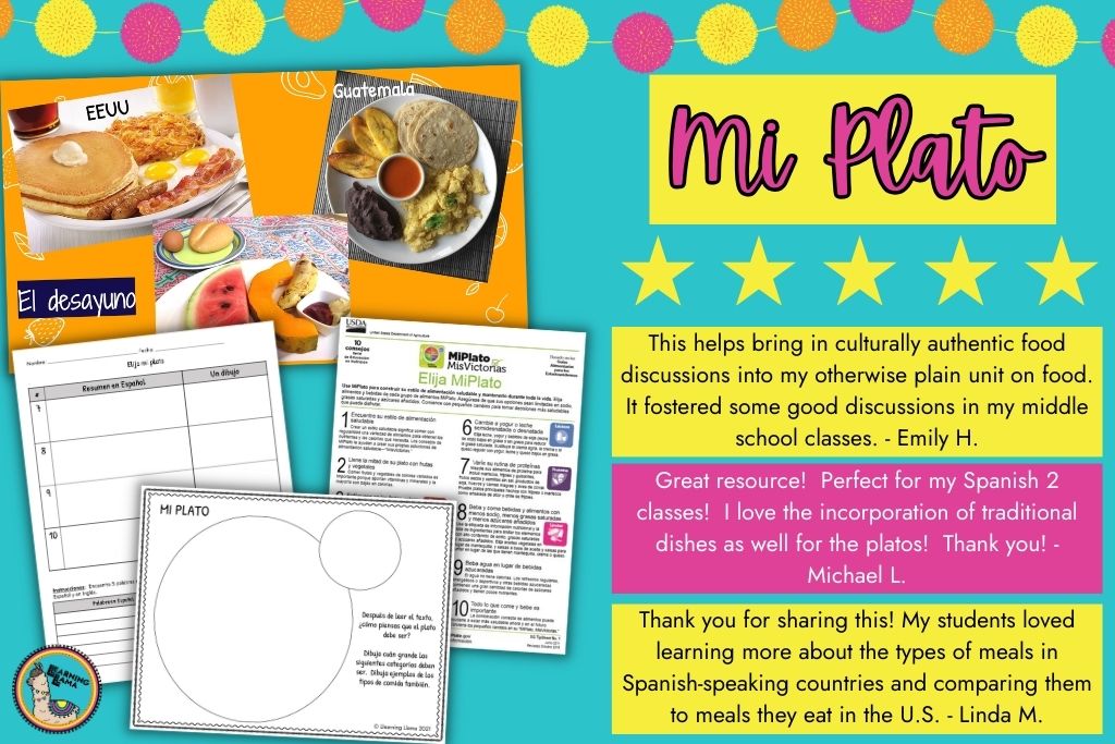 mi plato lesson for spanish students to talk about healthy food choices