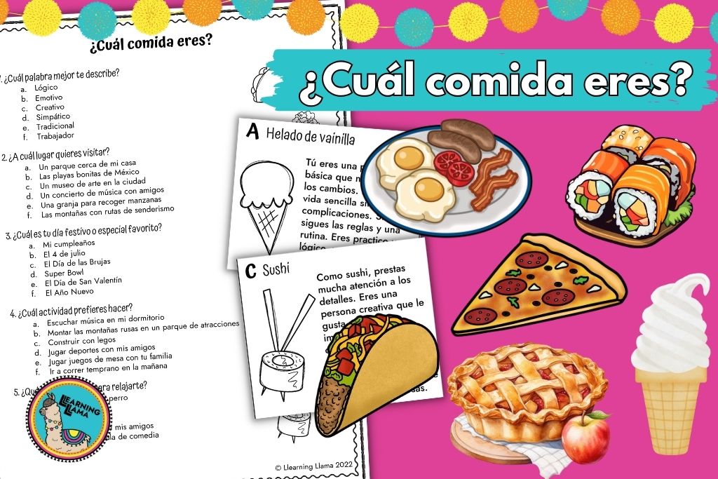 Which food are you? Spanish personality quiz for a food unit