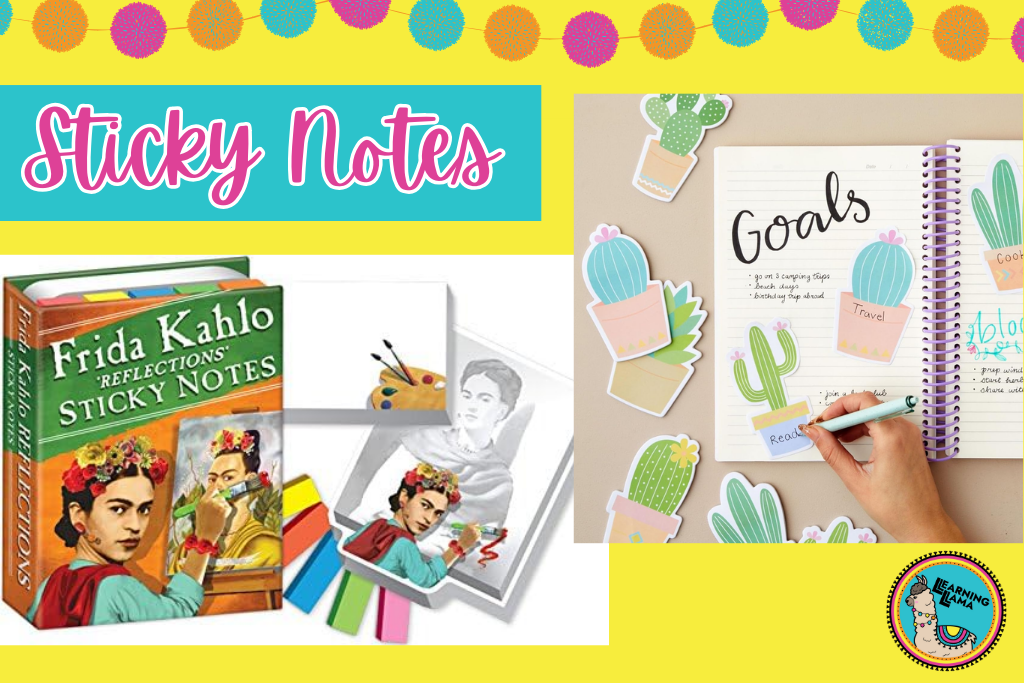 Spanish theme sticky notes make great spanish teacher gifts, like these frida kahlo or cactus theme post its