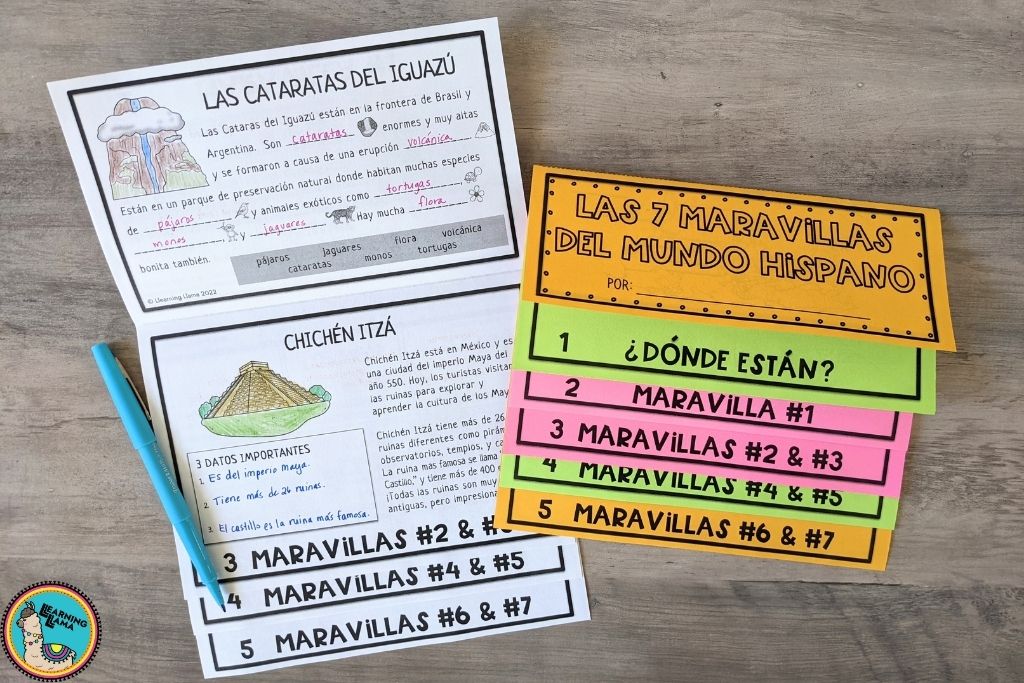 interactive flip book for students about the 7 wonders of the hispanic world