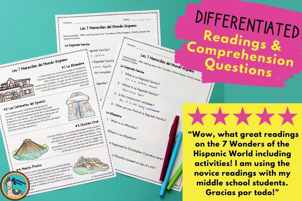 a set of differentiated readings about the 7 wonders of the hispanic world