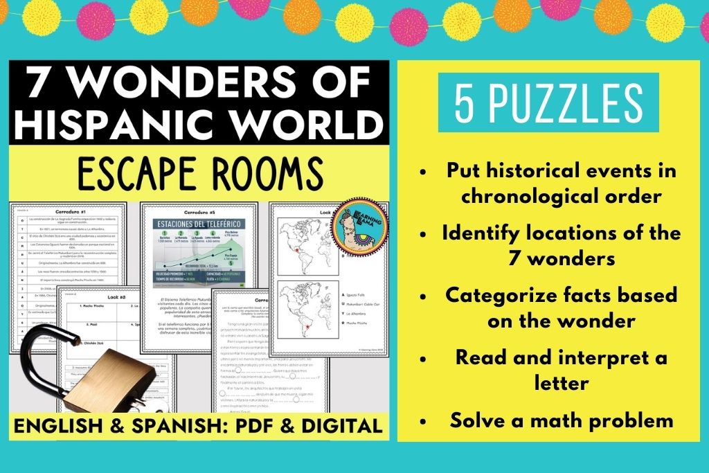 spanish escape room about the 7 wonders of the hispanic world