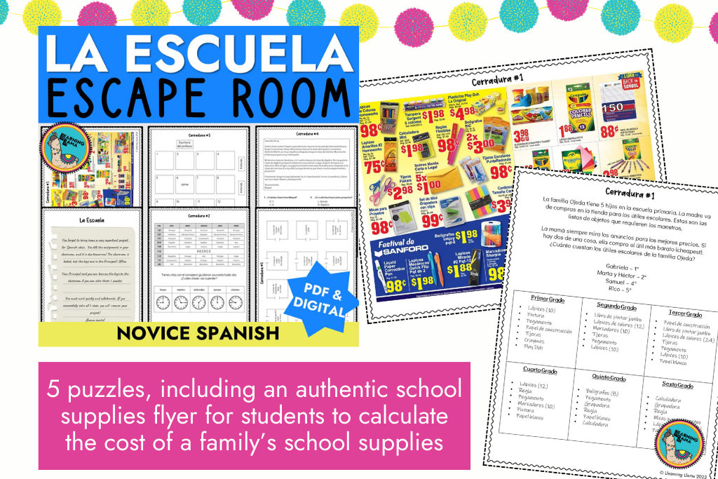 spanish escape room for a school unit or la escuela