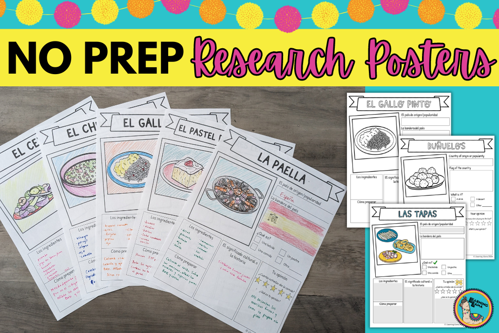 a set of 25 traditional hispanic food research posters for spanish class