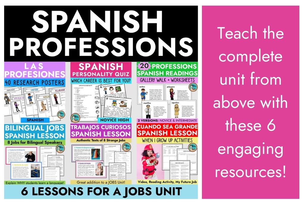 Teach a complete jobs in Spanish unit with these authentic and engaging resources including research posters, career personaltiy quiz, readings, and more