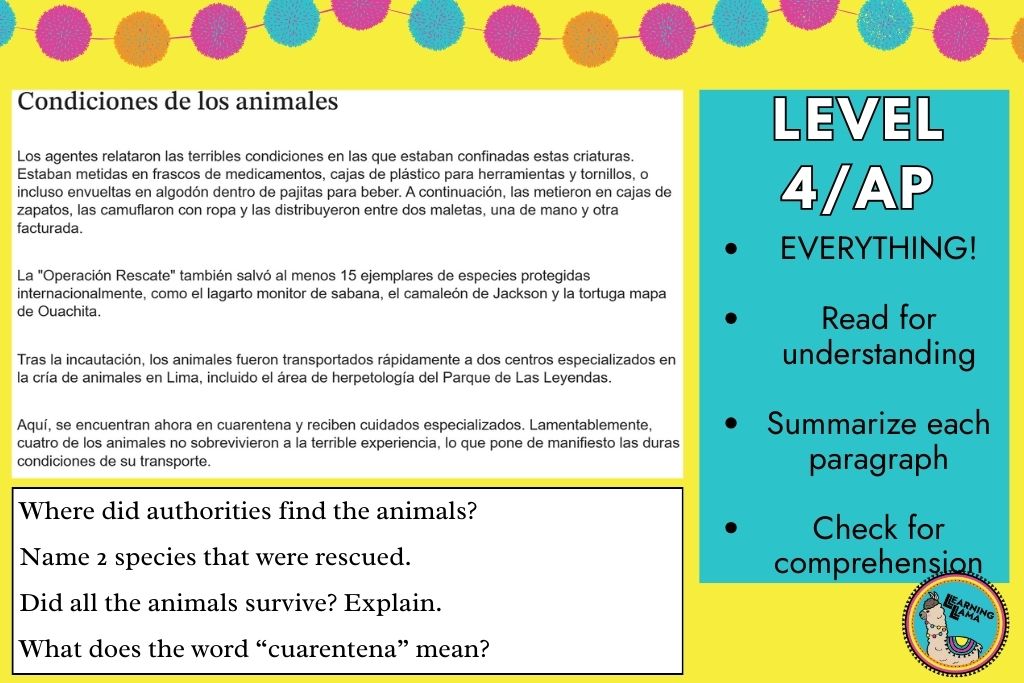 spanish 4 and ap spanish students can read and interpret an news article in spanish with comprehension tasks