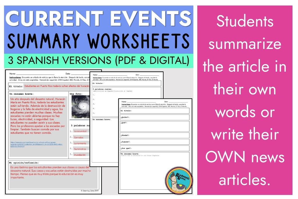 current event worksheets for spanish class