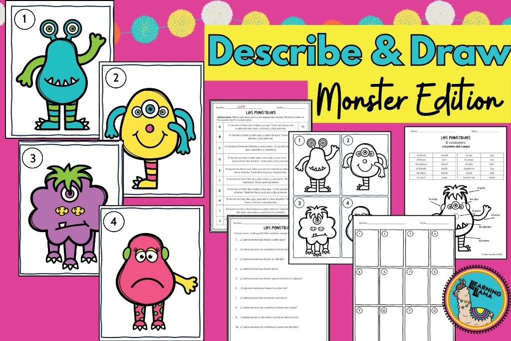 raw monster activities to practice body part vocabulary in spanish class