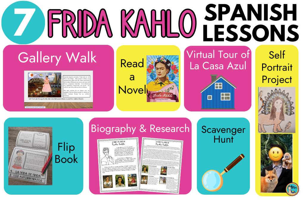 frida kahlo spanish class lesson plans with 7 ideas for teaching about frida kahlo including books, gallery walks, projects, and more