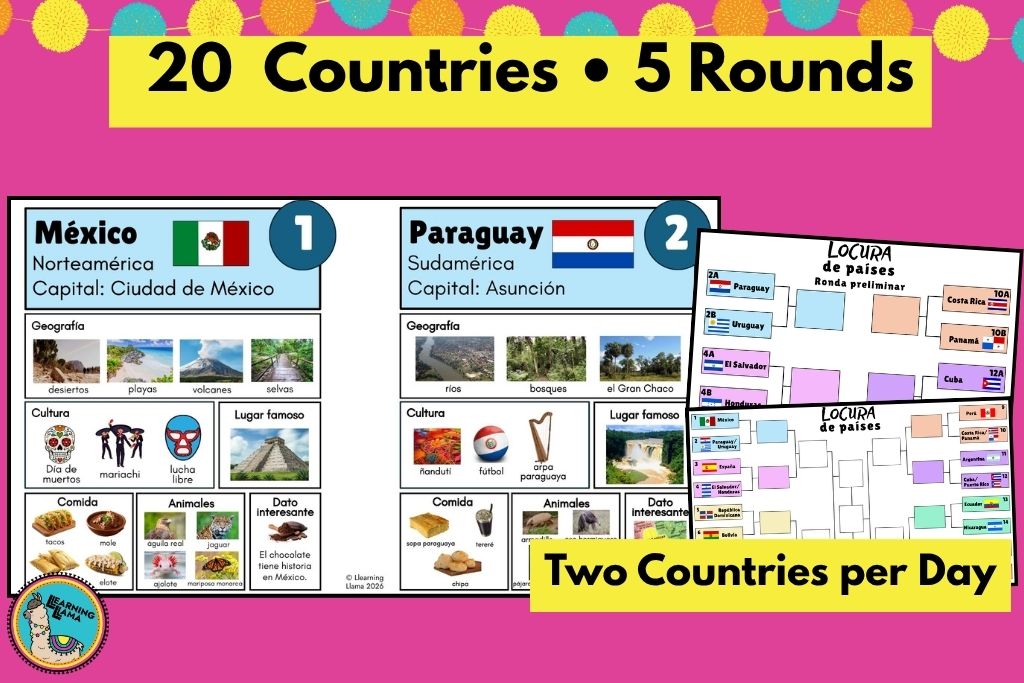 bracket activity for spanish class to compare spanish speaking countries
