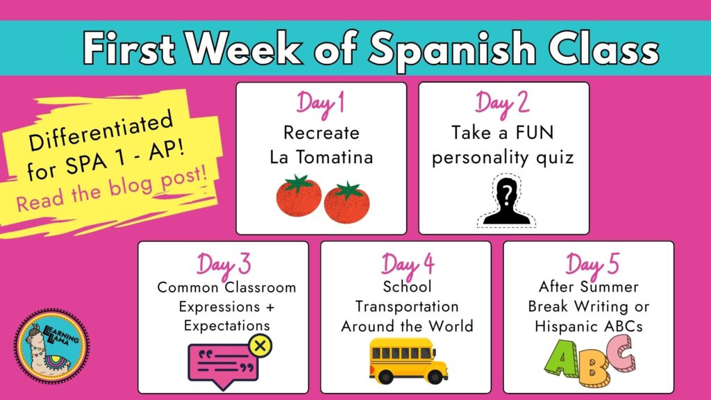 first week of spanish lesson plans