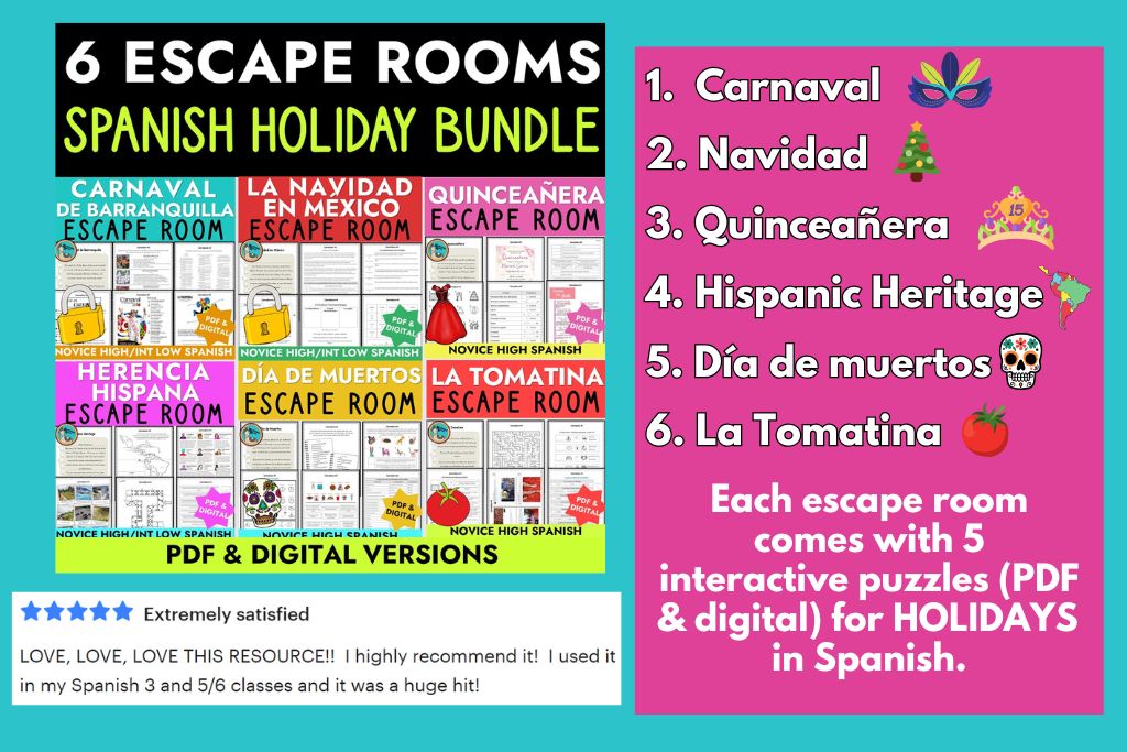 spanish holiday escape room bundle set